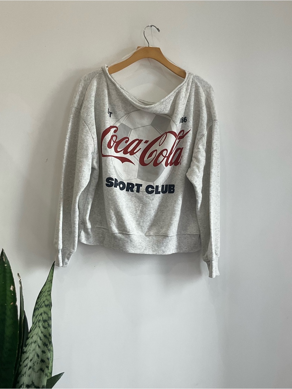 Coca Cola Women's Light Gray Sweatshirt with Red Logo and Navy Text